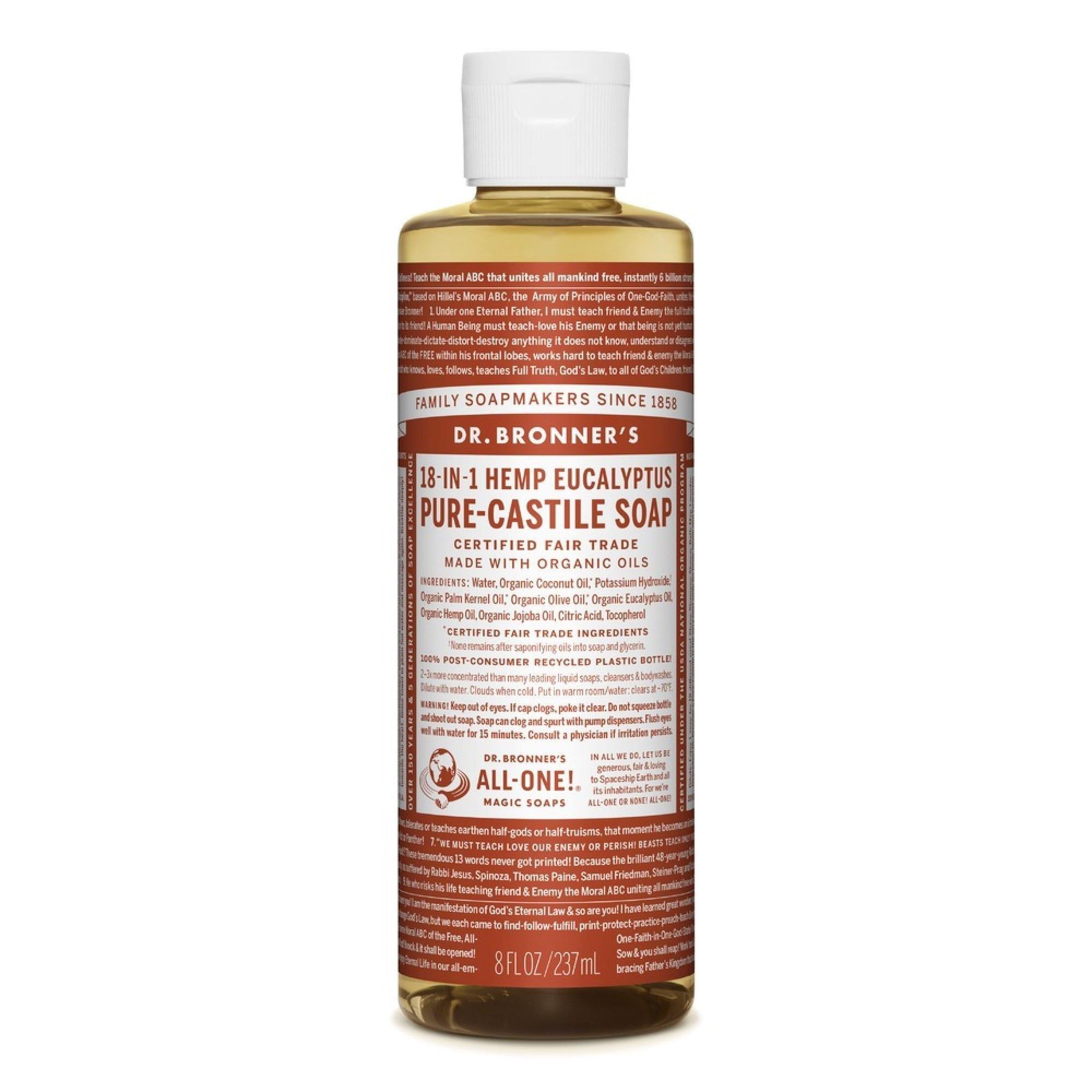 Dr. Bronner's Organic 18-in-1 Hemp Pure Castile Liquid Soap Eucalyptus 8 Fl. Oz