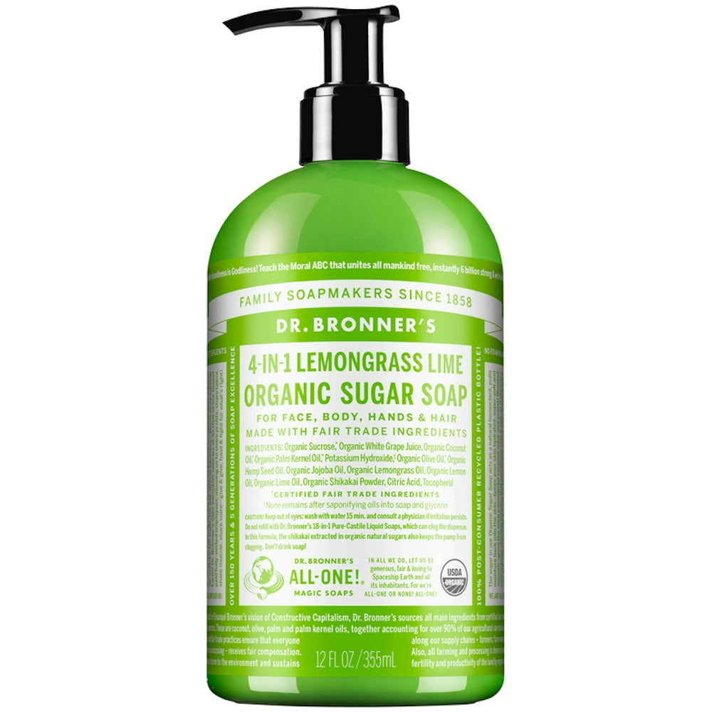 Dr. Bronner's Organic 4-in-1 Pump Soap Sugar 12 Fl Oz Lemongrass Lime