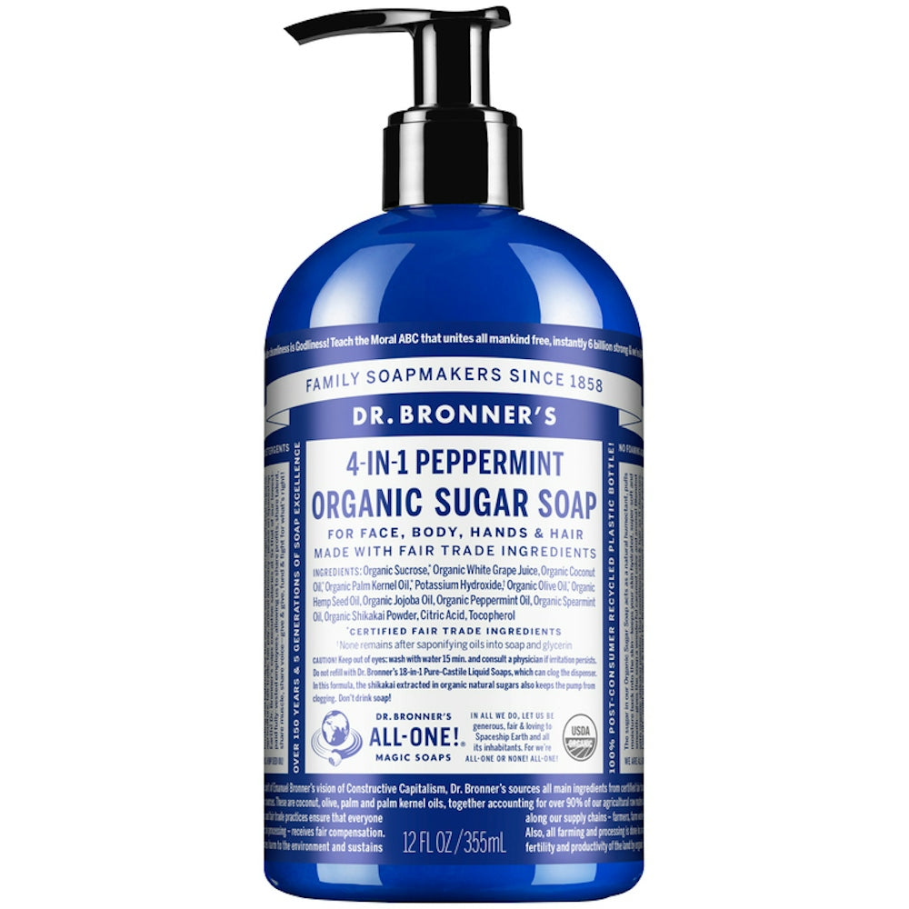 Dr. Bronner's Organic 4-in-1 Pump Soap Sugar 12 Fl Oz Peppermint