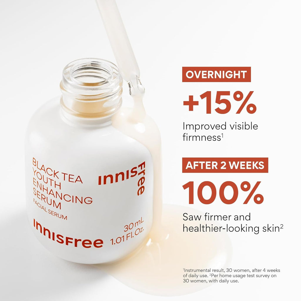 Innisfree Black Tea Youth Enhancing Serum, Korean Serum with Niacinamide for Firming and Glow