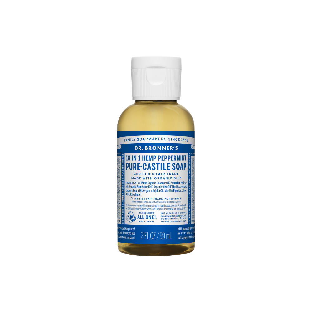 Dr. Bronner's Organic 18-in-1 Hemp Pure Castile Liquid Soap Peppermint 2 Fl. Oz