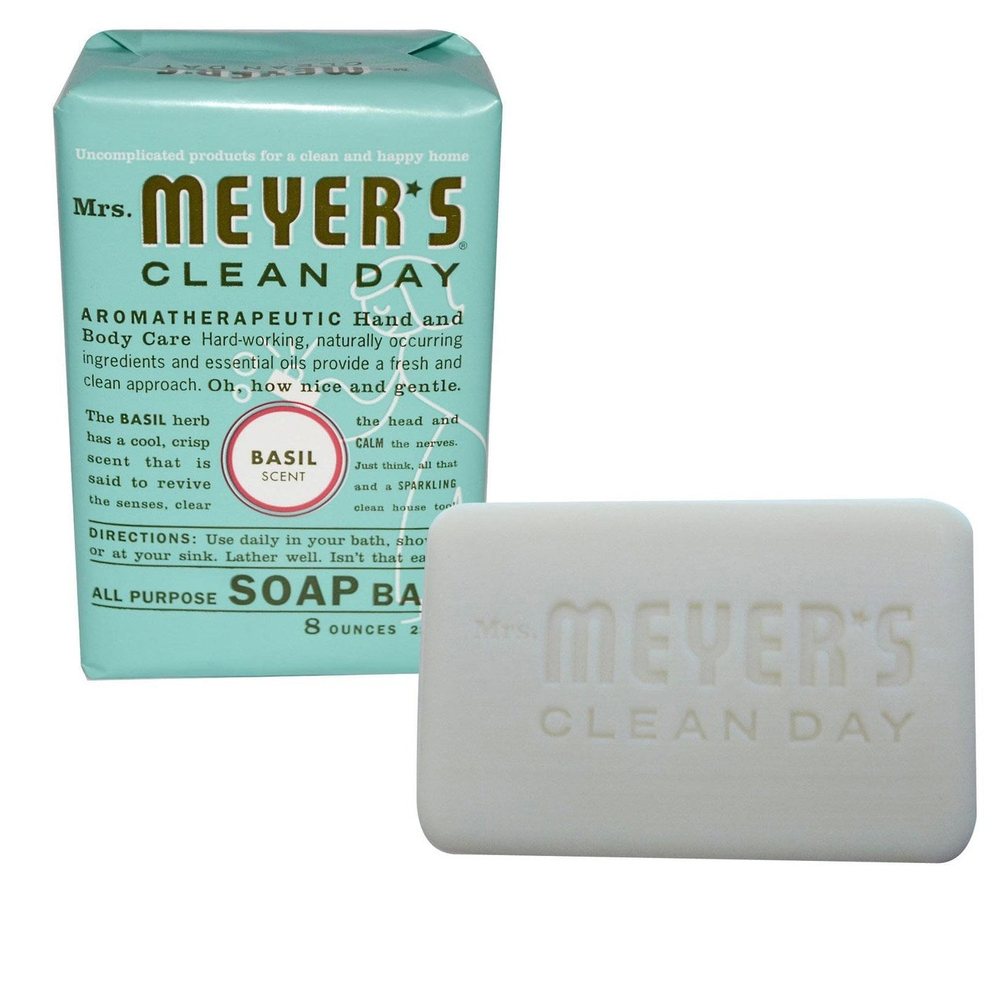Mrs Meyers Clean Day Soap Bar, All Purpose, Basil Scent