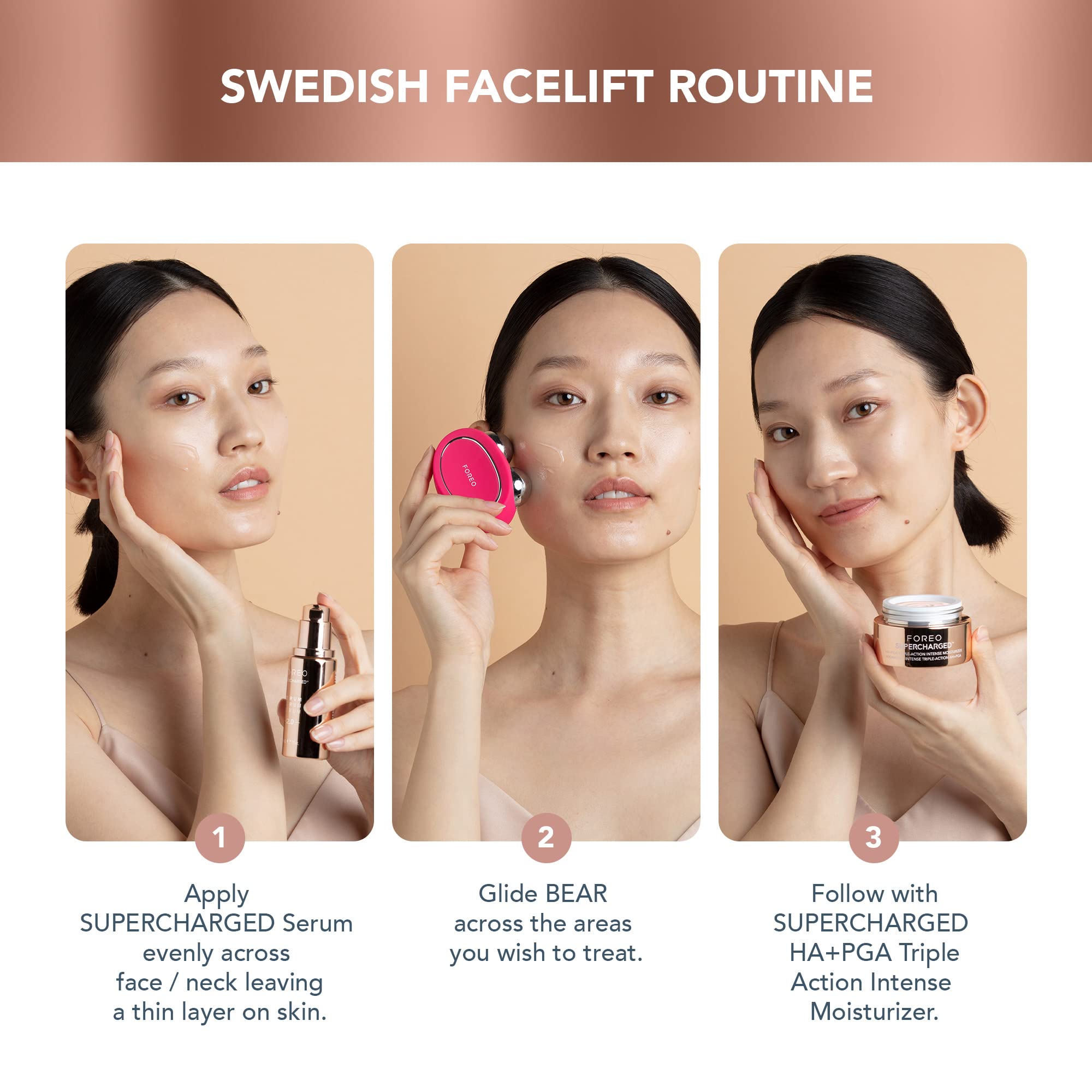 FOREO Age-Defying Bear Bundle - Bear Microcurrent Facial Device + 2 x Conductive Serum 1 fl.oz. - Anti Aging Face Massager - Skin Care Tools Set for an Instant Face Lift - Fuchsia