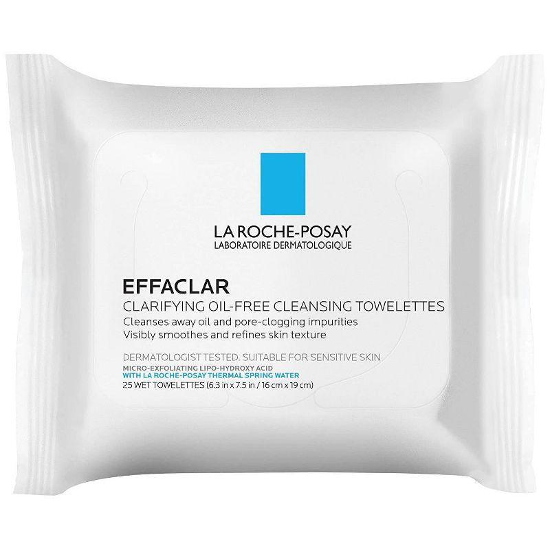 La Roche Posay Effaclar Clarifying Oil-Free Cleansing Towelettes For Oily Skin Face Wipes - 25ct