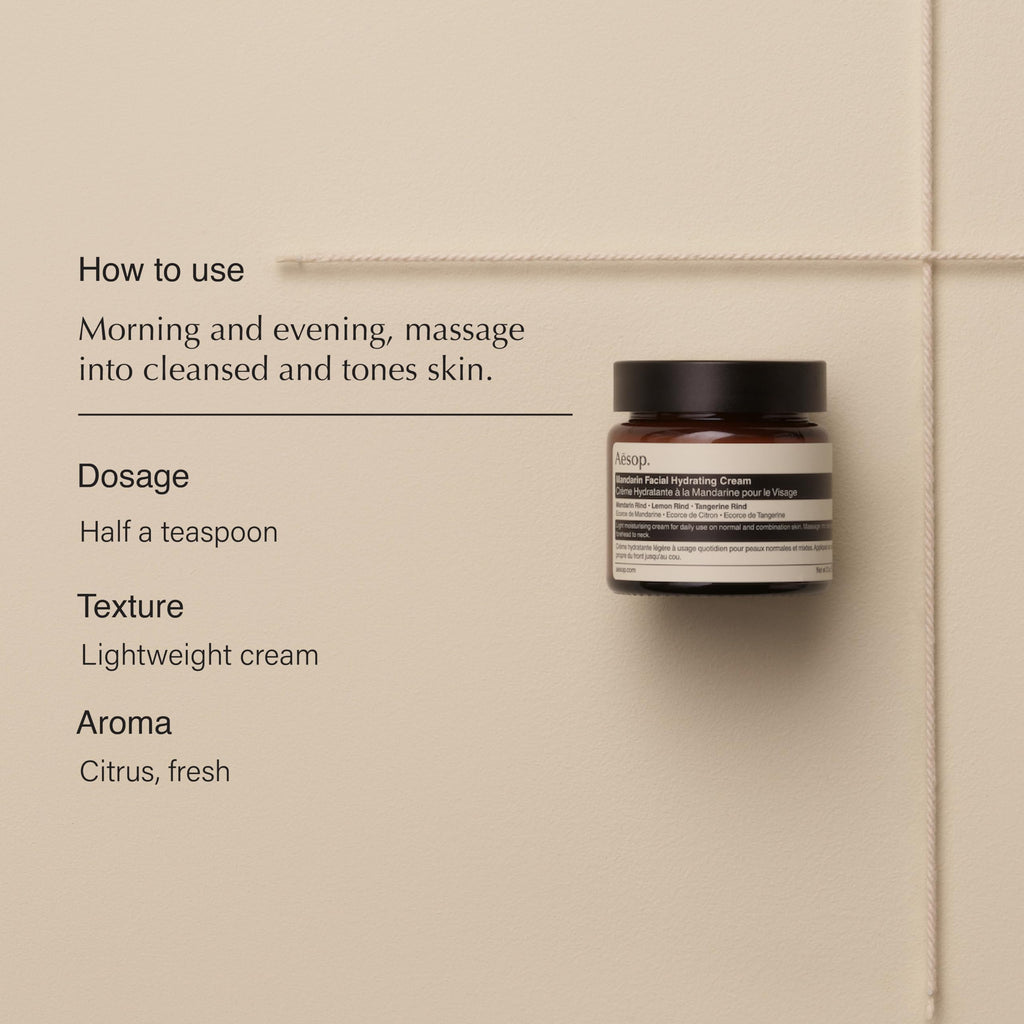 Aesop Mandarin Facial Hydrating Cream | Cools, Tones, and Balances Normal And Combination Skin | Mandarin Rind, Lemon Rind, Tangerine Rind | 2.1 oz / 60 mL