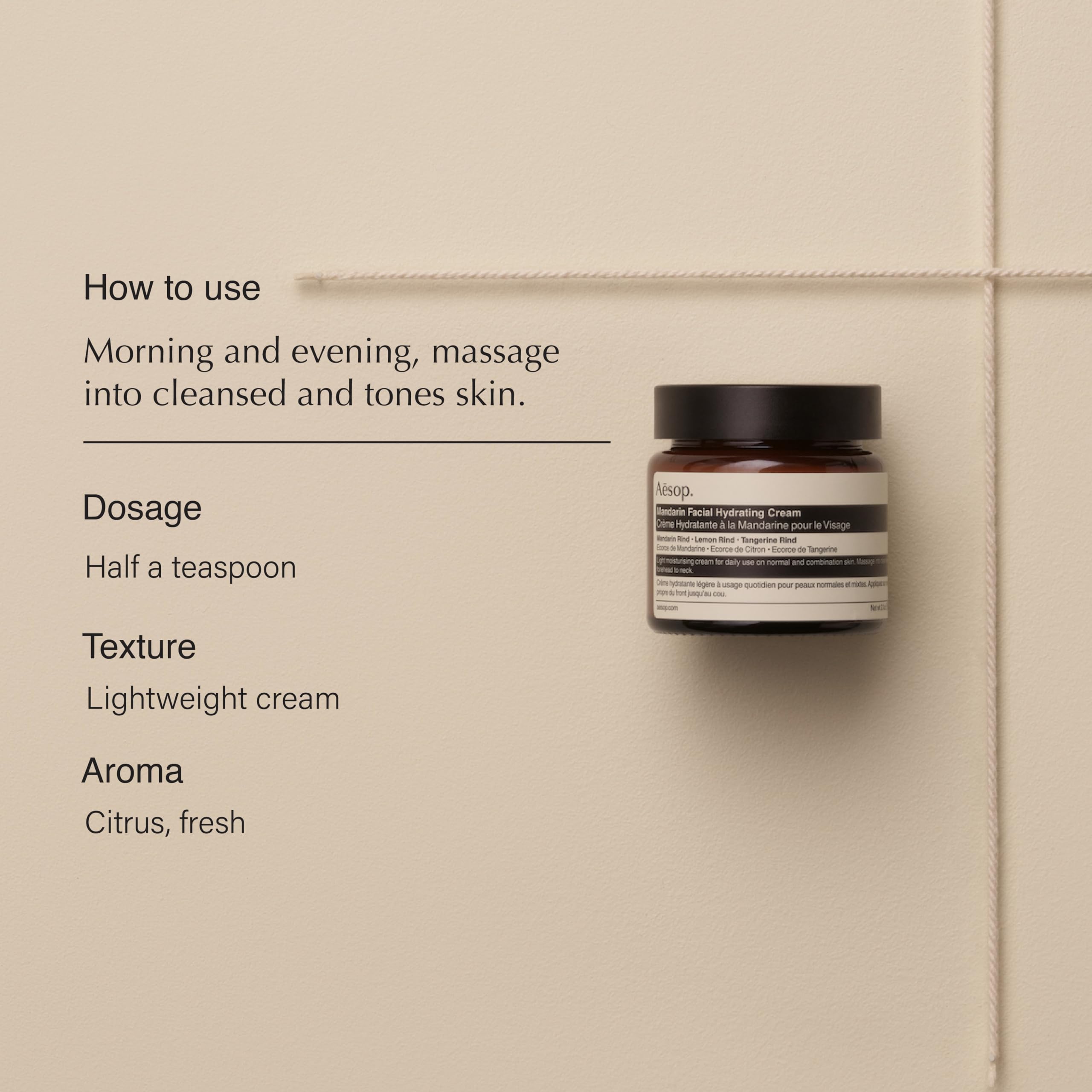 Aesop Mandarin Facial Hydrating Cream | Cools, Tones, and Balances Normal And Combination Skin | Mandarin Rind, Lemon Rind, Tangerine Rind | 2.1 oz / 60 mL