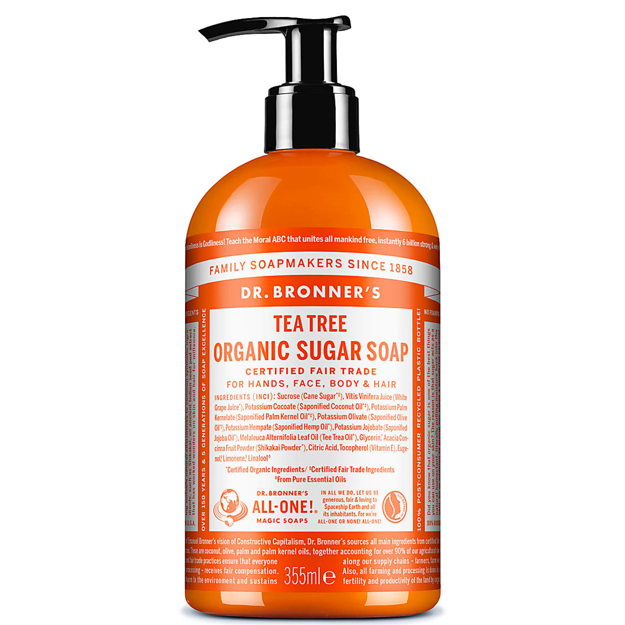 Dr. Bronner's Organic 4-in-1 Pump Soap Sugar 12 Fl Oz Tea Tree