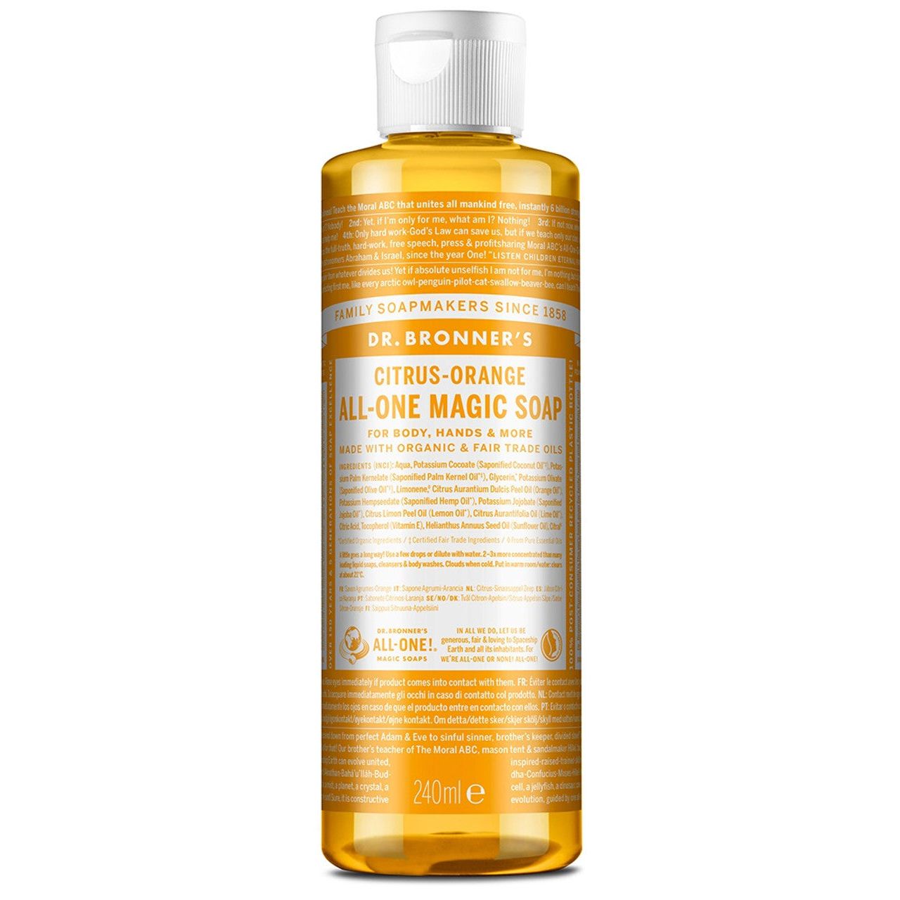 Dr Bronner's Organic 18-in-1 Hemp Pure Castile Liquid Soap Citrus Orange 8 Fl. Oz