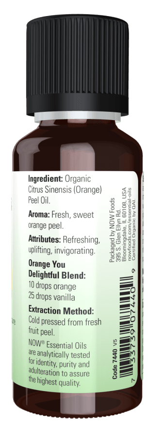 NOW Organic Essential Oils, 100% Orange Essential Oil, USDA Certified organic & pure