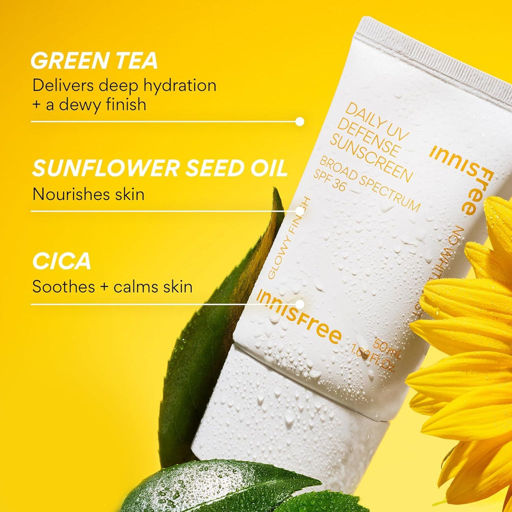 Daily UV Defense Sunscreen Broad Spectrum SPF 36, Invisible Korean Sunscreen for Face with No White Cast